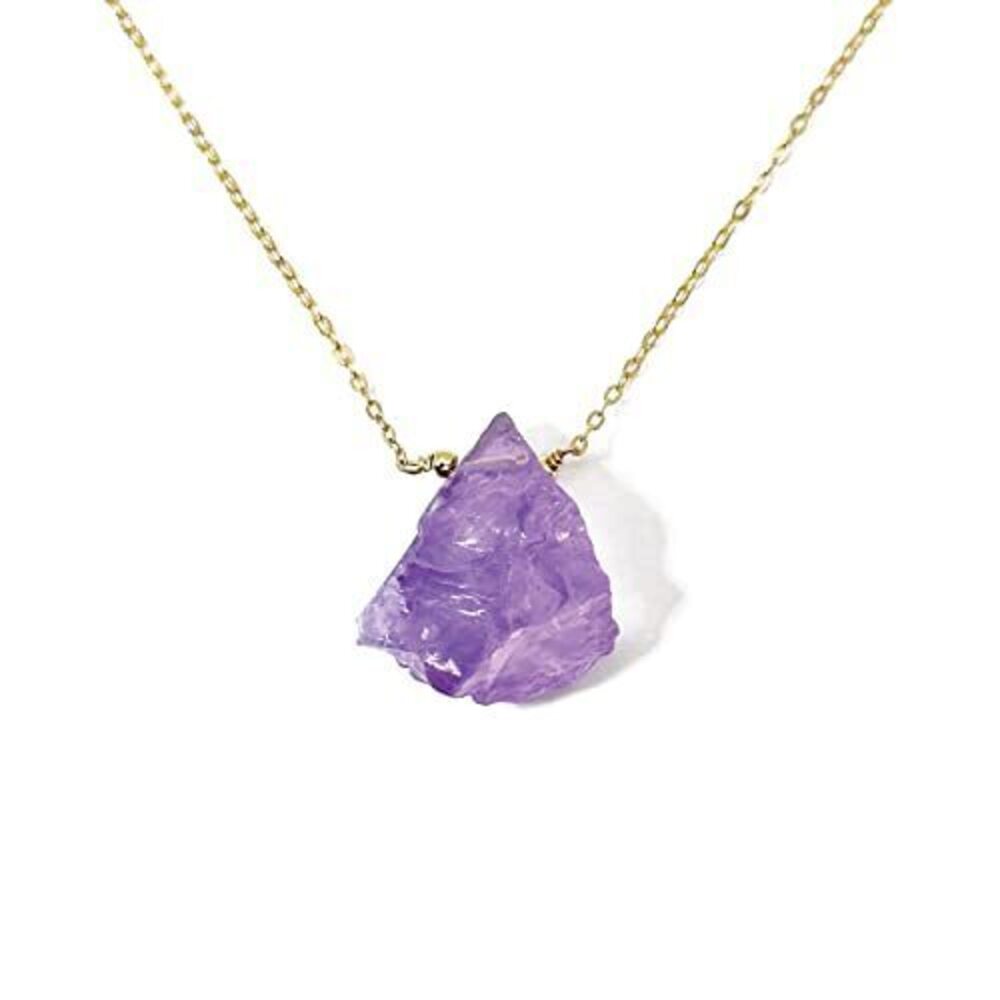 1758 Raw Amethyst Pendant Necklace, Purple Crystal Medium Size, Sterling
